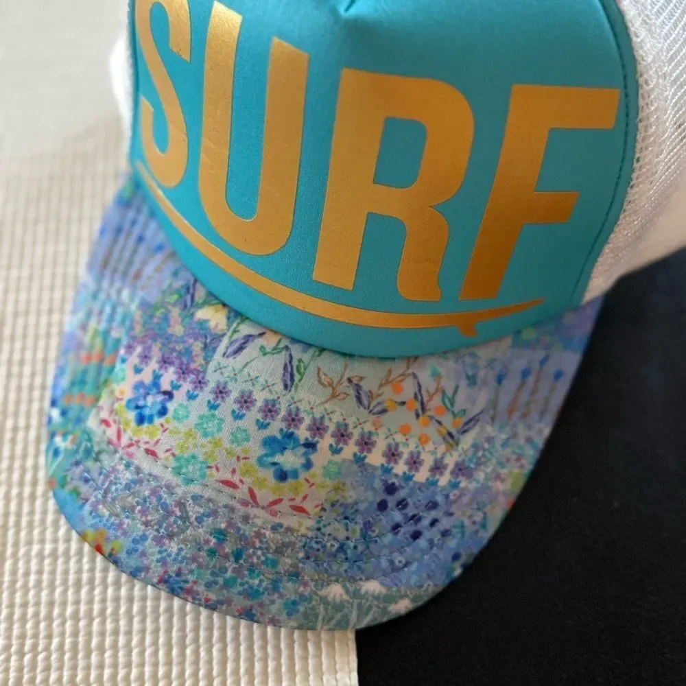 Surf Hat~  Natural Life surf logo with micro floral bohemian beach time cap NWT